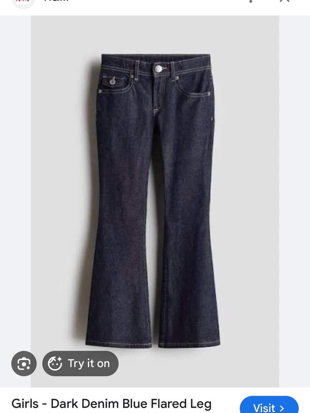 H&M Girls Dark Denim Blue Flared Leg Jeans Size 14